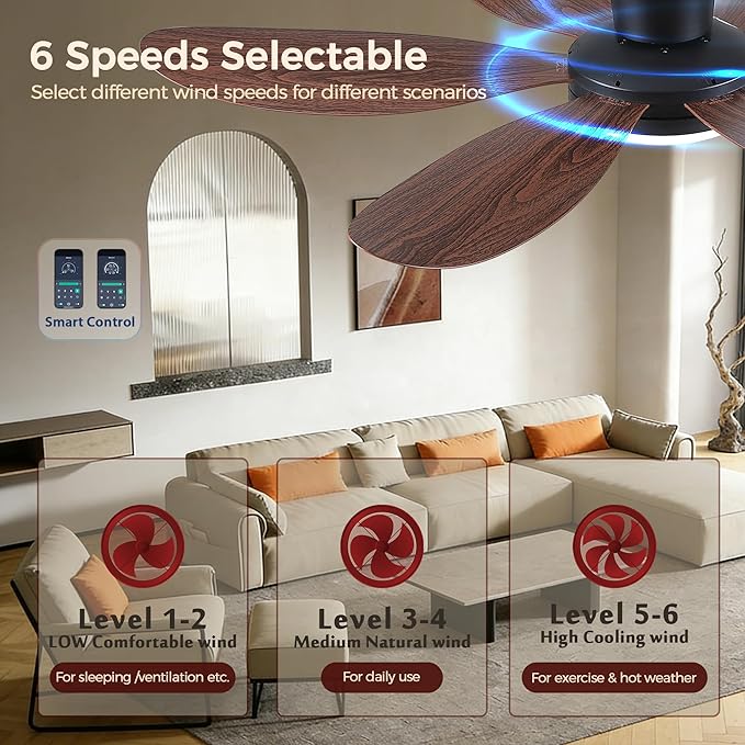 Ceiling Fans with Lights,42" Flush Mount Ceiling Fan with Light and Remote Control,Low Profile, Reversible, Dimmable