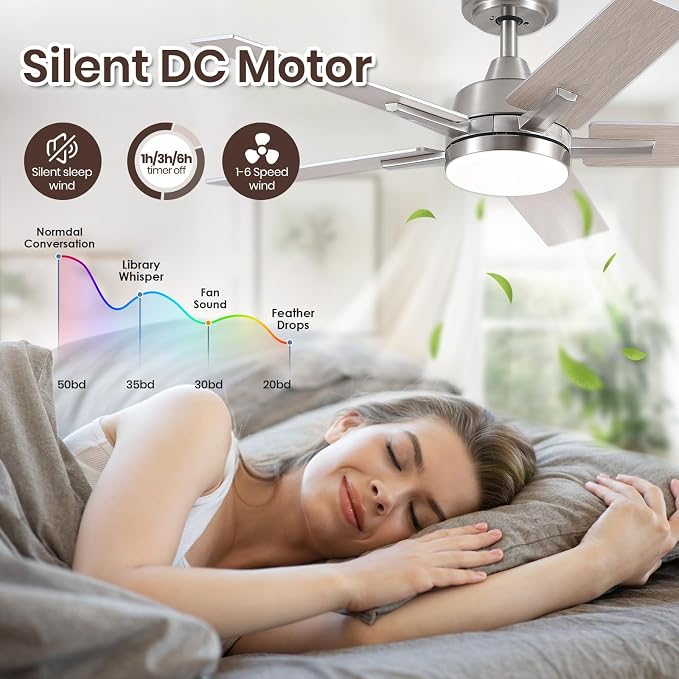 Ceiling Fans with Lights, 42 Inch Brushed Nickel Ceiling Fans with Lights and Remote Control, Reversible, 3CCT, Dimmable