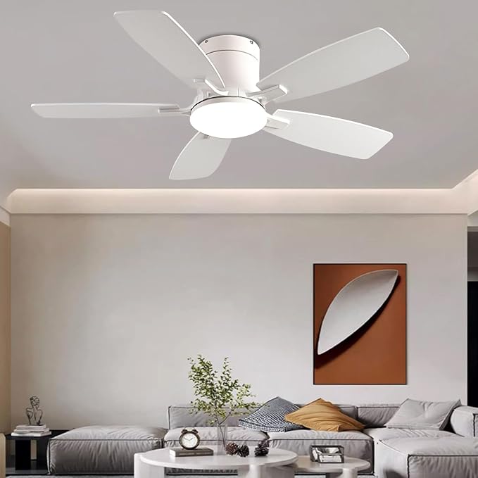 Ceiling Fans with Lights, 42 inch Low Profile Ceiling Fan with Light and Remote Control, Flush Mount, Reversible Motor