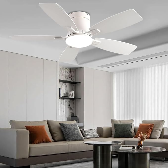 Ceiling Fans with Lights, 42 inch Low Profile Ceiling Fan with Light and Remote Control, Flush Mount, Reversible Motor