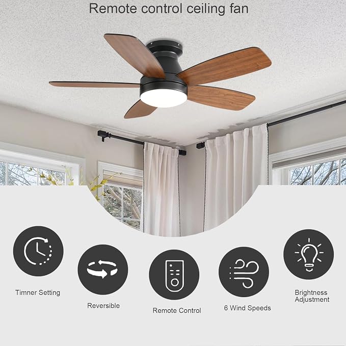 Ceiling Fans with Lights, 42 Inch Low Profile Ceiling Fan with Light and Remote/App Control, Flush Mount, Reversible, 3CCT