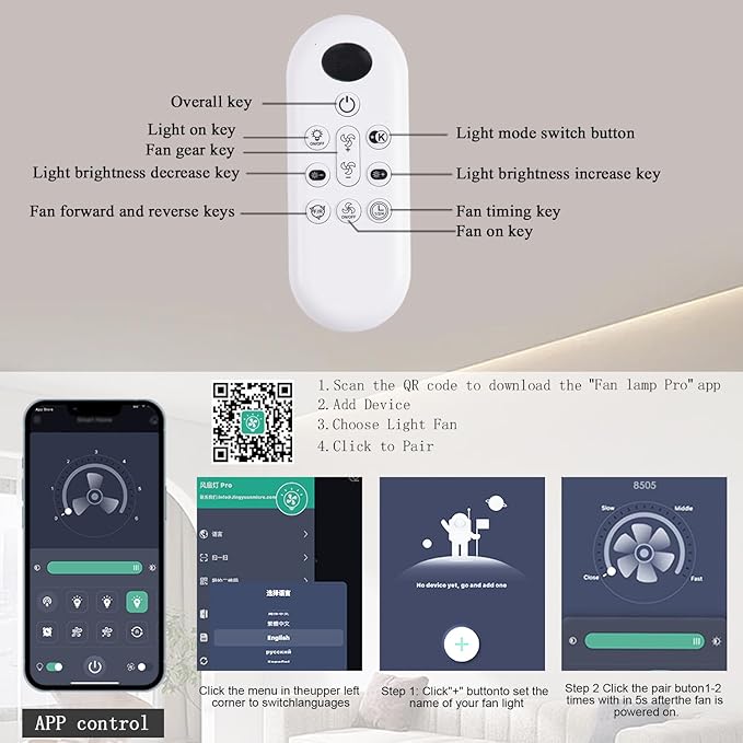 Ceiling Fans with Lights, 42 Inch Low Profile Ceiling Fan with Lights and Remote Control, LED Dimmable DC Reversible, 8