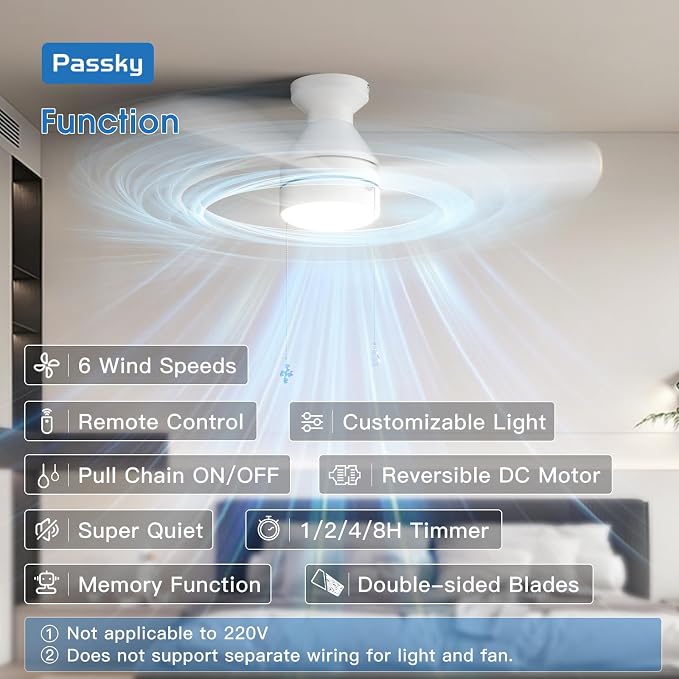 Ceiling Fans with Lights, 42 inch Low Profile Ceiling Fan with Pull Chain and Remote Control, Flush Mount, Reversible, 5CCT