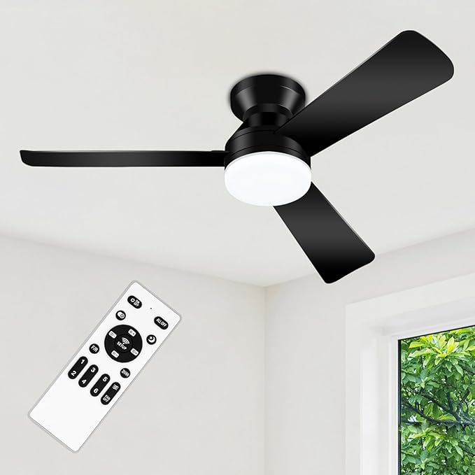 Ceiling Fans with Lights - 42 Inch Low Profile Ceiling Fan with Light and Remote, Reversible DC Motors, 3CCT Dimmable Timer