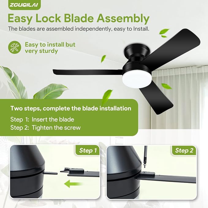 Ceiling Fans with Lights - 42 Inch Low Profile Ceiling Fan with Light and Remote, Reversible DC Motors, 3CCT Dimmable Timer