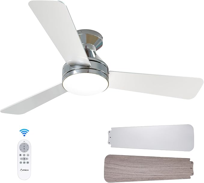 Ceiling Fans with Lights, 42 inch Low Profile Ceiling Fan with Light and Remote Control, Flush Mount
