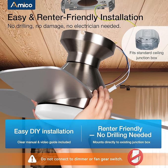 Ceiling Fans with Lights, 42 inch Low Profile Ceiling Fan with Light and Remote Control, Flush Mount, alternate view 7