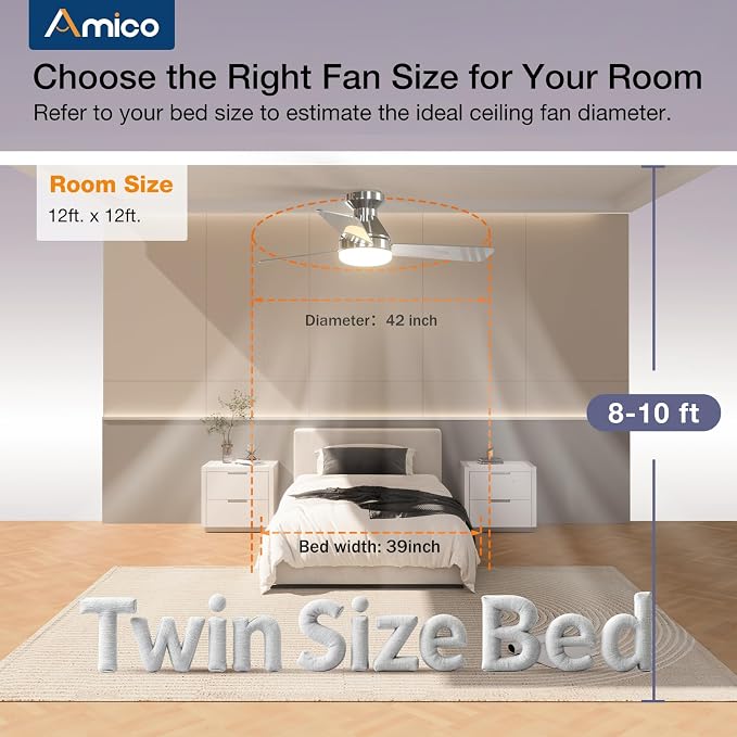 Ceiling Fans with Lights, 42 inch Low Profile Ceiling Fan with Light and Remote Control, Flush Mount, alternate view 8