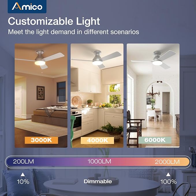 Ceiling Fans with Lights, 42 inch Low Profile Ceiling Fan with Light and Remote Control, Flush Mount, alternate view 6