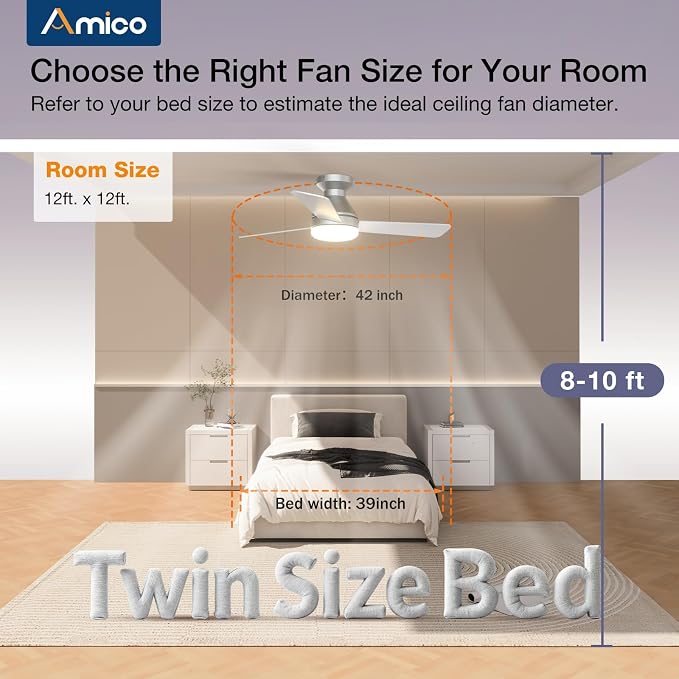 Ceiling Fans with Lights, 42 inch Low Profile Ceiling Fan with Light and Remote Control, Flush Mount, alternate view 8