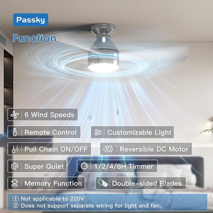 Ceiling Fans with Lights, 42 inch Low Profile Ceiling Fan with Pull Chain and Remote Control, Flush Mount, alternate view 2