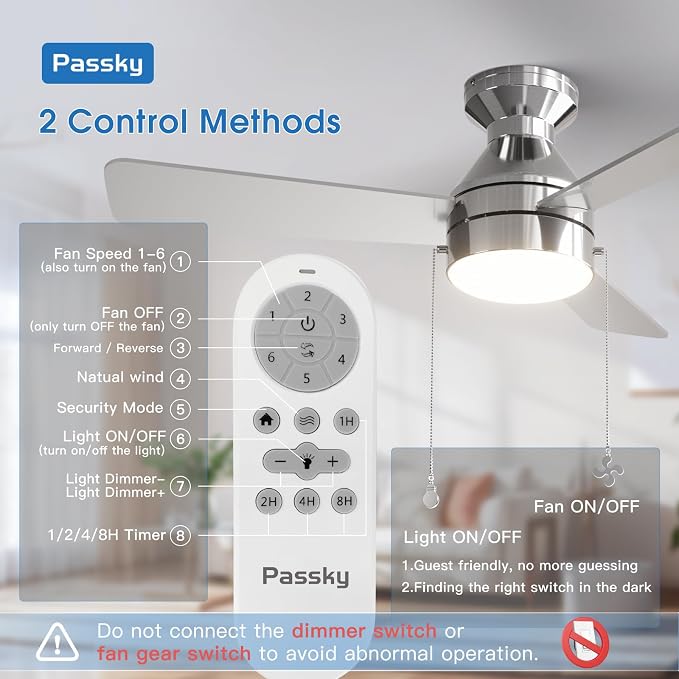 Ceiling Fans with Lights, 42 inch Low Profile Ceiling Fan with Pull Chain and Remote Control, Flush Mount, alternate view 4