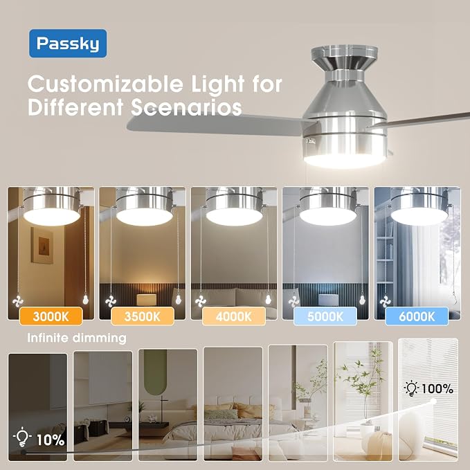 Ceiling Fans with Lights, 42 inch Low Profile Ceiling Fan with Pull Chain and Remote Control, Flush Mount, alternate view 7