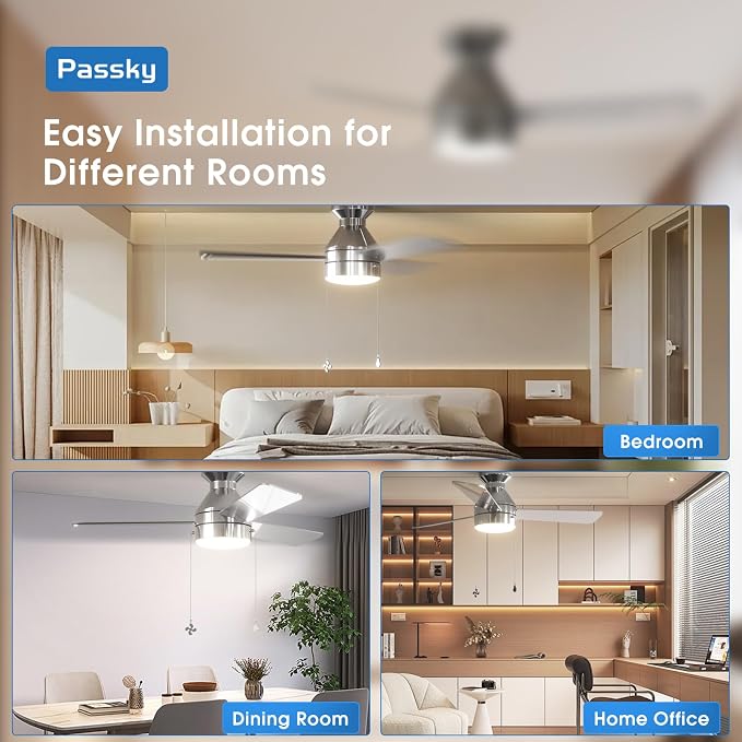 Ceiling Fans with Lights, 42 inch Low Profile Ceiling Fan with Pull Chain and Remote Control, Flush Mount, alternate view 8