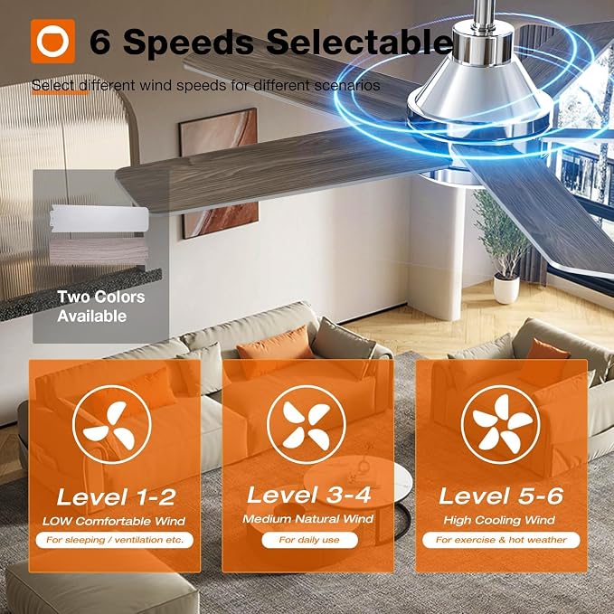 Ceiling Fans with Lights, 42 inch Nickel Ceiling Fan with Light and Remote Control, Reversible, 3CCT, Dimmable, Noiseless