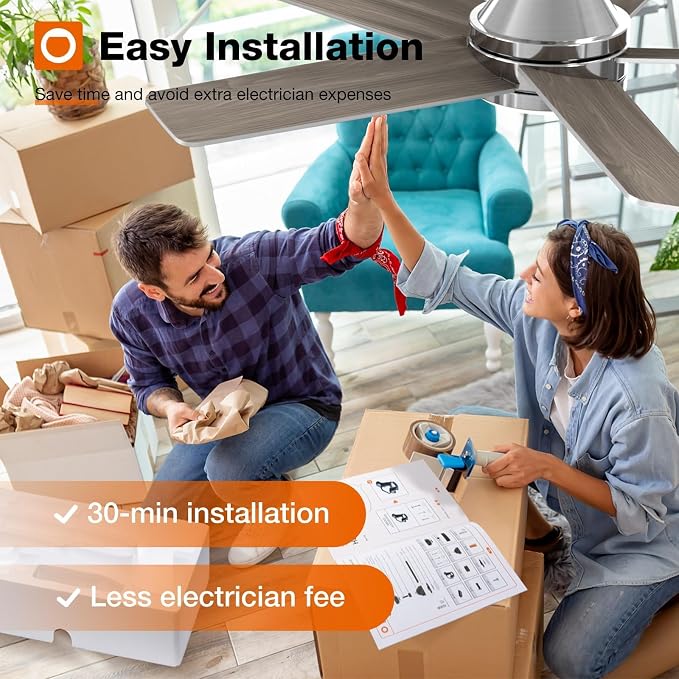 Ceiling Fans with Lights, 42 inch Nickel Ceiling Fan with Light and Remote Control, Reversible, 3CCT, Dimmable, Noiseless