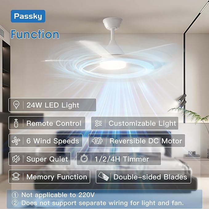 Ceiling Fans with Lights, 42 inch Sleek Ceiling Fan with Light and Remote Control, 3CCT, Dimmable, Reversible, Noiseless