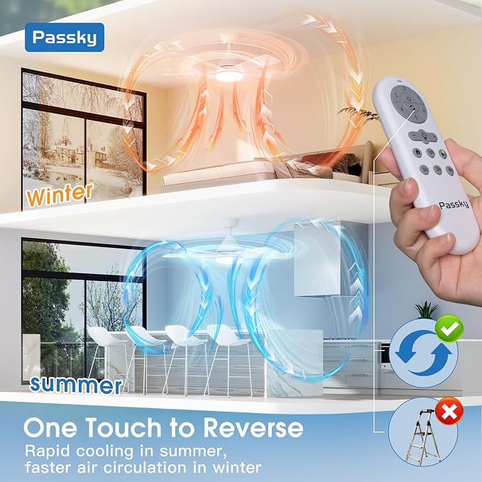 Ceiling Fans with Lights, 42 inch Sleek Ceiling Fan with Light and Remote Control, 3CCT, Dimmable, Reversible, Noiseless
