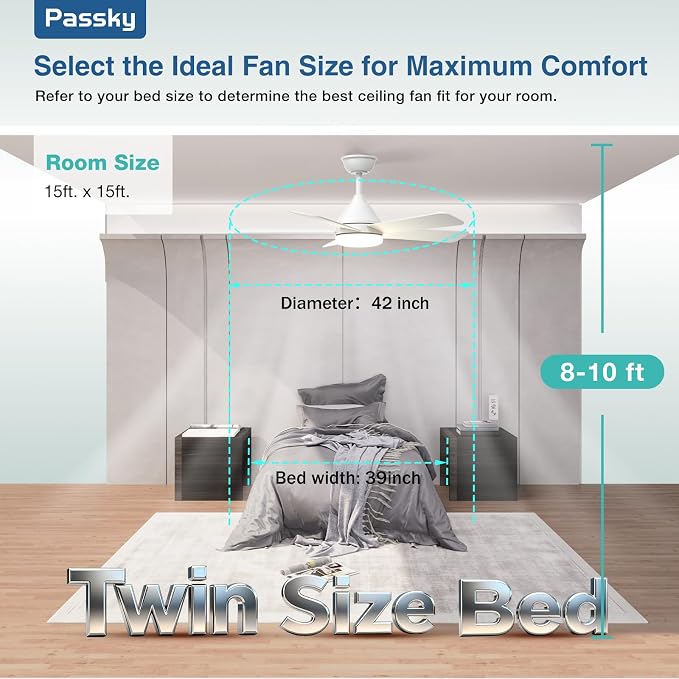 Ceiling Fans with Lights, 42 inch Sleek Ceiling Fan with Light and Remote Control, 3CCT, Dimmable, Reversible, Noiseless