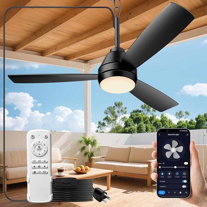 Ceiling Fans with Lights,42" LED Fan Light Hanging with Hook,Plug in Ceiling Fan Light,Hook Type Ceiling