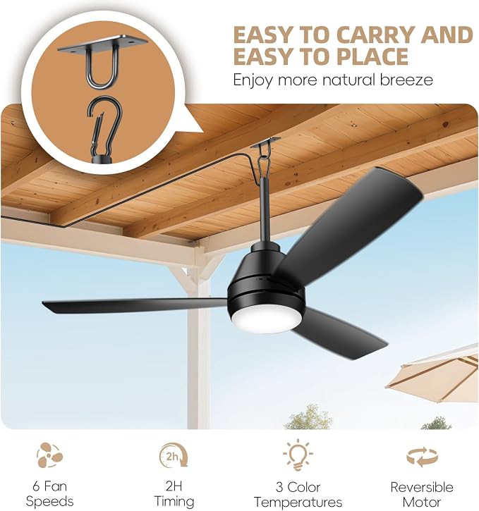 Ceiling Fans with Lights,42" LED Fan Light Hanging with Hook,Plug in Ceiling Fan Light,Hook Type Ceiling