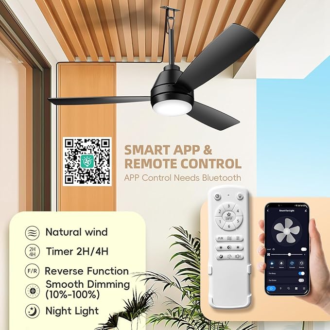 Ceiling Fans with Lights,42" LED Fan Light Hanging with Hook,Plug in Ceiling Fan Light,Hook Type Ceiling