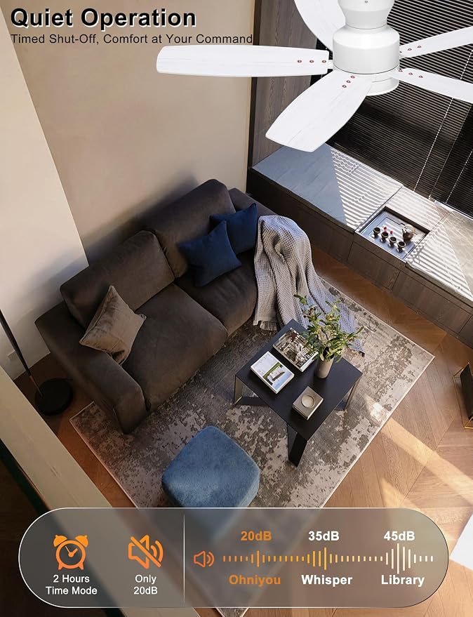 Ceiling Fans with Lights, 42'' Low Profile Ceiling Fan with Light and Remote/APP Control, Modern Flush Mount Ceiling Fan for