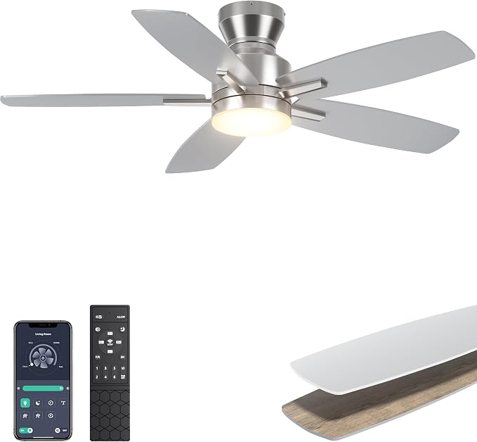 Ceiling Fans with Lights, 42'' Low Profile Ceiling Fan with Light and Remote/APP Control, Modern Flush Mount Ceiling Fan for