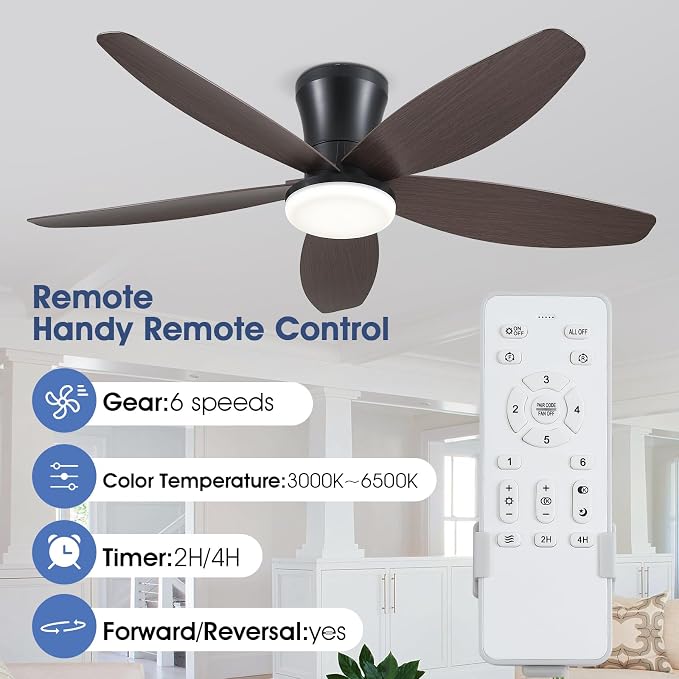 Ceiling Fans with Lights-42 Low Profile Ceiling Fan with Light and Remote/APP Control, Flush Mount, DC, alternate view 2