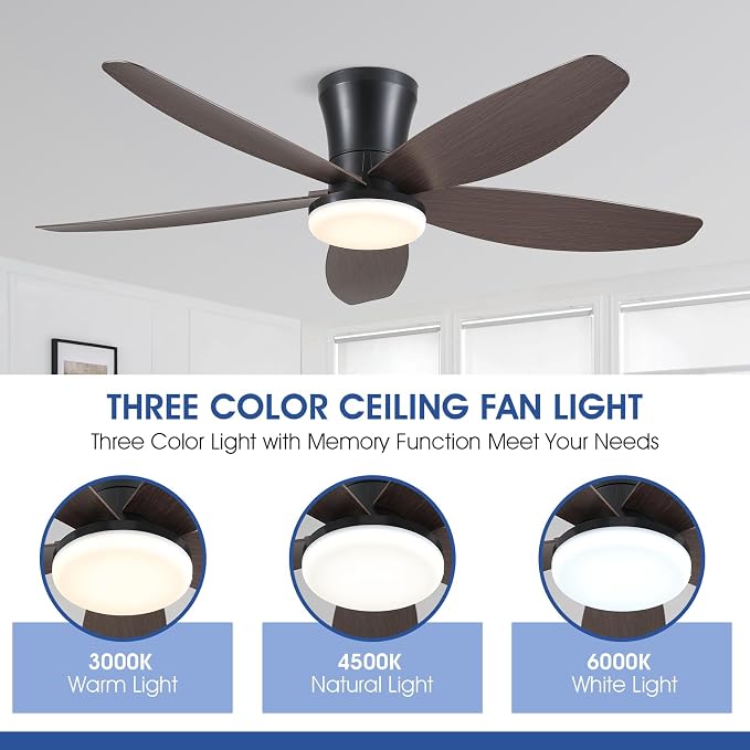 Ceiling Fans with Lights-42 Low Profile Ceiling Fan with Light and Remote/APP Control, Flush Mount, DC, alternate view 3