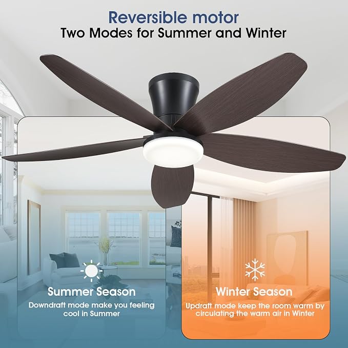 Ceiling Fans with Lights-42 Low Profile Ceiling Fan with Light and Remote/APP Control, Flush Mount, DC, alternate view 4
