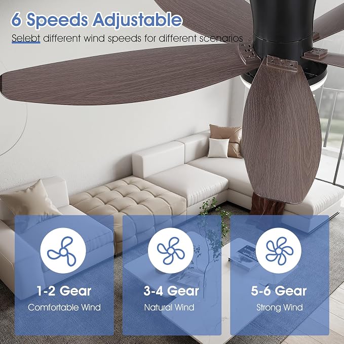 Ceiling Fans with Lights-42 Low Profile Ceiling Fan with Light and Remote/APP Control, Flush Mount, DC, alternate view 5