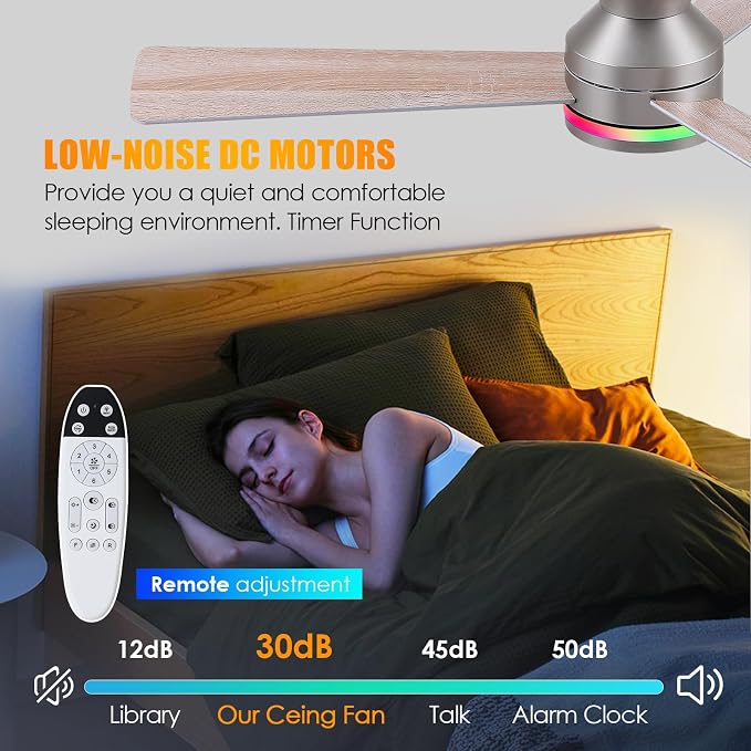 Ceiling Fans with Lights, 46 Inch Low Profile Ceiling Fan with Light and Remote Control, Reversible, RGB, alternate view 7