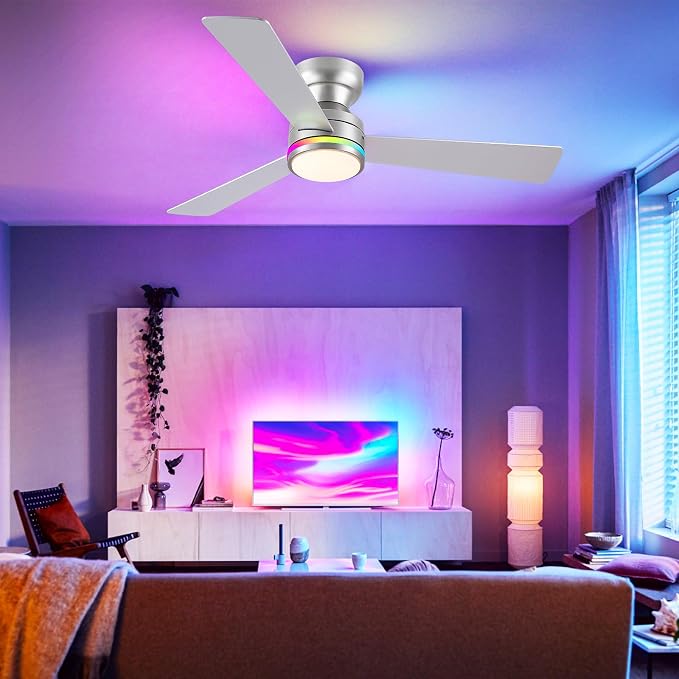 Ceiling Fans with Lights, 46 Inch Low Profile Ceiling Fan with Light and Remote Control, Reversible, RGB, alternate view 8
