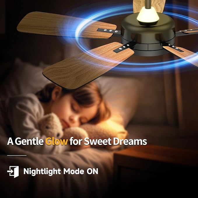 Ceiling Fans with Lights,46 Inch,Remote Control,Night Light,Dimmable,Reversible,Noiseless,6 Speeds,Timer,Black Modern Ceiling