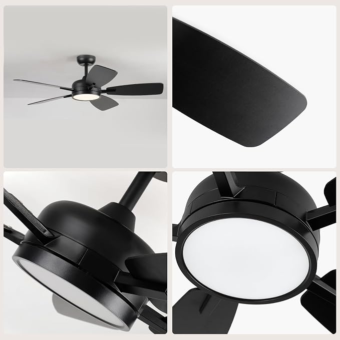 Ceiling Fans with Lights,46 Inch,Remote Control,Night Light,Dimmable,Reversible,Noiseless,6 Speeds,Timer,Black Modern Ceiling