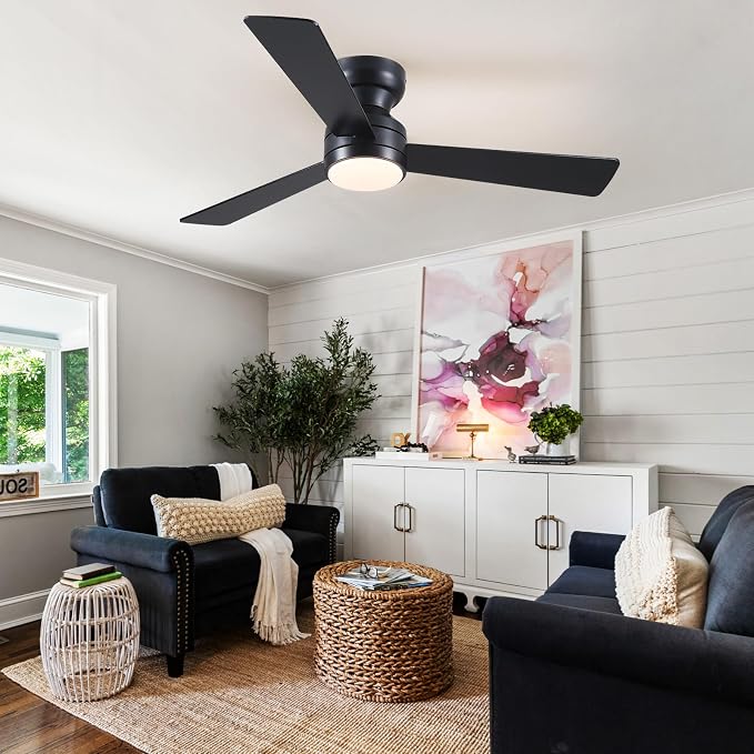 Ceiling Fans with Lights,46" Low Profile Ceiling Fan with Light and Remote Control,Flush Mount, Reversible, Dimmable