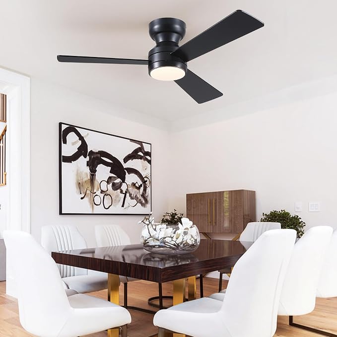 Ceiling Fans with Lights,46" Low Profile Ceiling Fan with Light and Remote Control,Flush Mount, Reversible, Dimmable