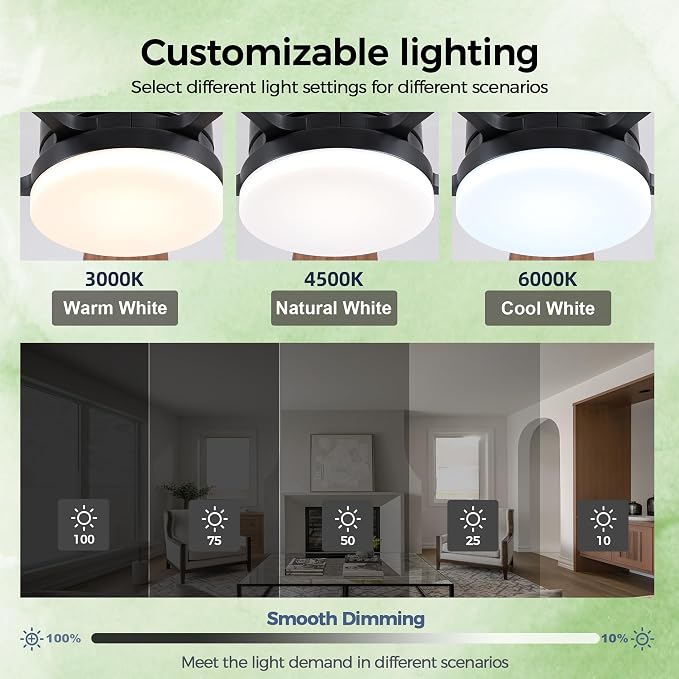 Ceiling Fans with Lights, 48 Inch Ceiling Fan with Light And Remote/APP,Low Profile Ceiling Fan with Light,DC Reversible,6