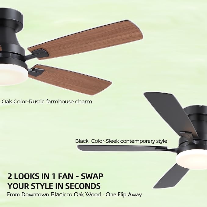 Ceiling Fans with Lights, 48 Inch Ceiling Fan with Light And Remote/APP,Low Profile Ceiling Fan with Light,DC Reversible,6