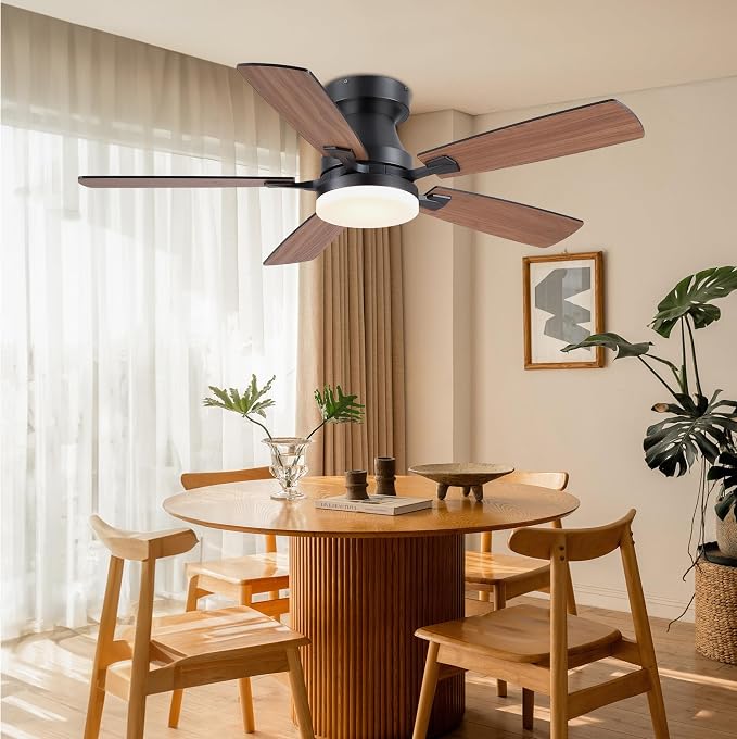 Ceiling Fans with Lights, 48 Inch Ceiling Fan with Light And Remote/APP,Low Profile Ceiling Fan with Light,DC Reversible,6
