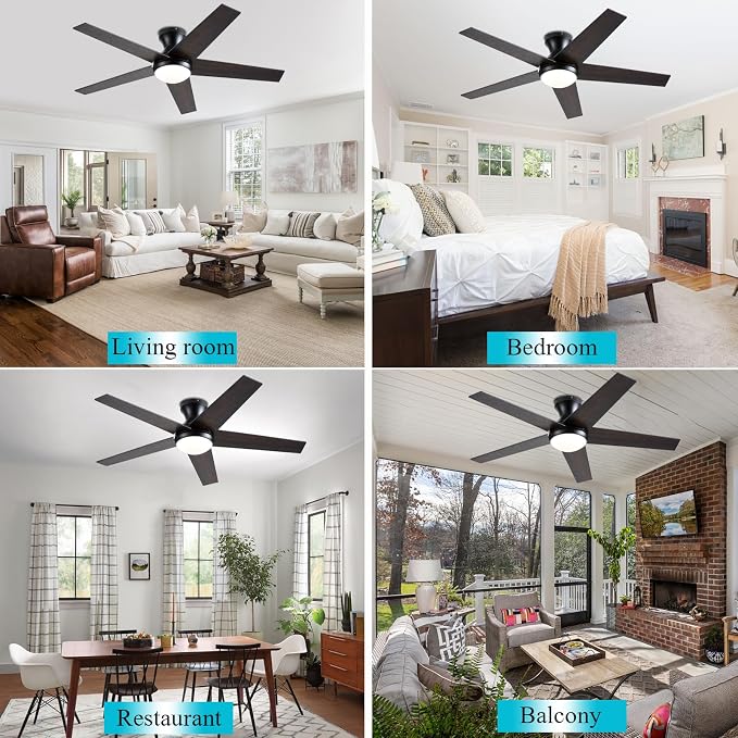 Ceiling Fans with Lights, 48 inch Low Profile Ceiling Fan with Light and Remote Control, Flush Mount, Reversible Motor