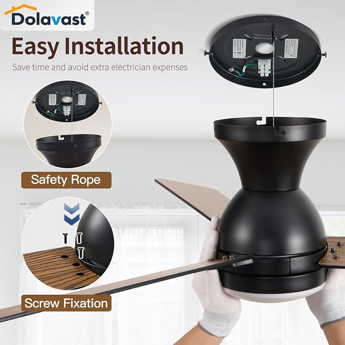 Ceiling Fans with Lights, 48 inch Low Profile Ceiling Fan with Light and Remote Control, Flush Mount, Reversible, 3CCT
