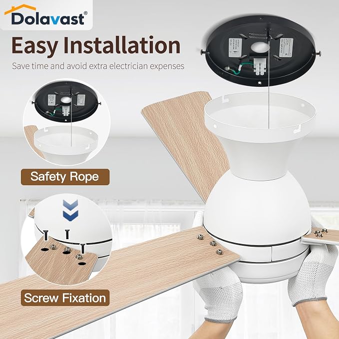 Ceiling Fans with Lights, 48 inch Low Profile Ceiling Fan with Light and Remote Control, Flush Mount, Reversible, 3CCT