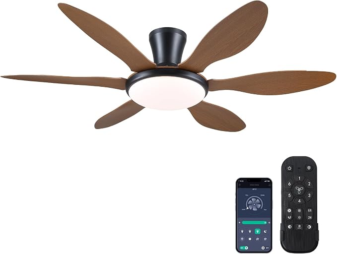 Ceiling Fans with Lights, 51 inch Modern Low Profile Ceiling Fan with Light and Remote App Control, Flush Mount, Quiet DC