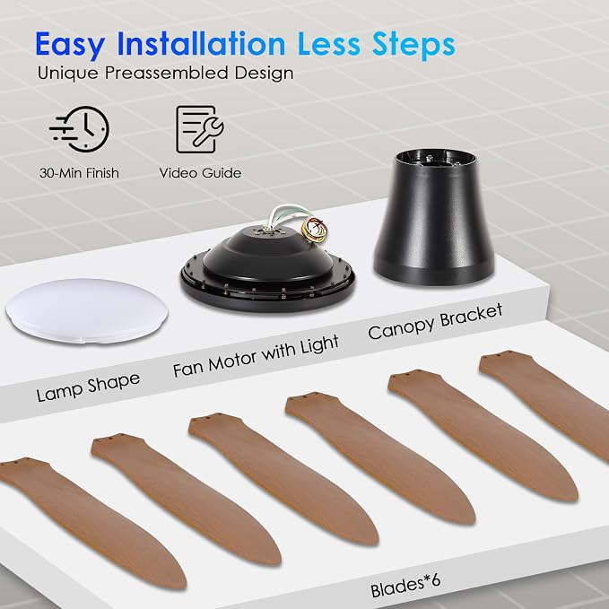 Ceiling Fans with Lights, 51 inch Modern Low Profile Ceiling Fan with Light and Remote App Control, Flush Mount, Quiet DC