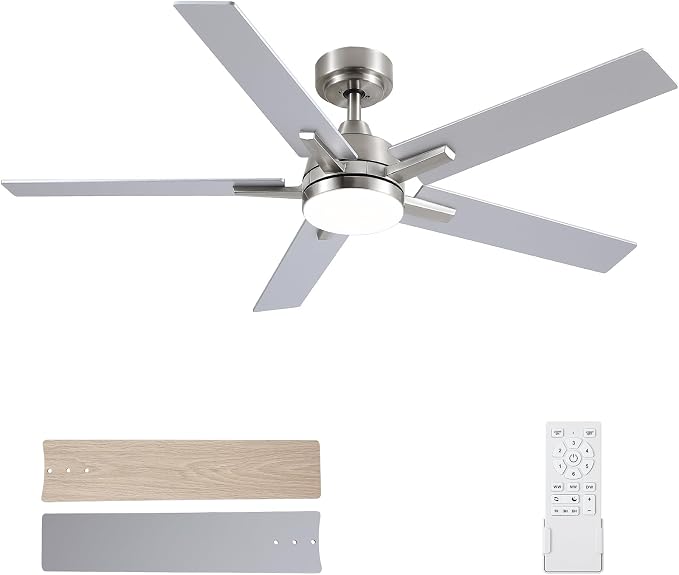 Ceiling Fans with Lights, 52 inch Brushed Nickel Ceiling Fans with Lights and Remote Control, Reversible, 3CCT, Dimmable