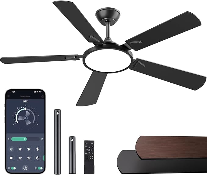 Ceiling Fans with Lights, 52 inch Ceiling fan with Light and Remote/APP Control, 3CCT, Quiet DC Reversible, Dimmable, Modern