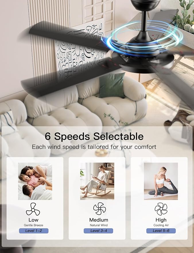 Ceiling Fans with Lights, 52 inch Ceiling fan with Light and Remote/APP Control, 3CCT, Quiet DC Reversible, Dimmable, Modern