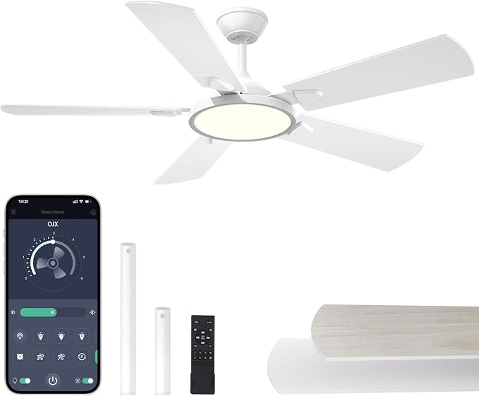 Ceiling Fans with Lights, 52 inch Ceiling fan with Light and Remote/APP Control, 3CCT, Quiet DC Reversible, Dimmable, Modern